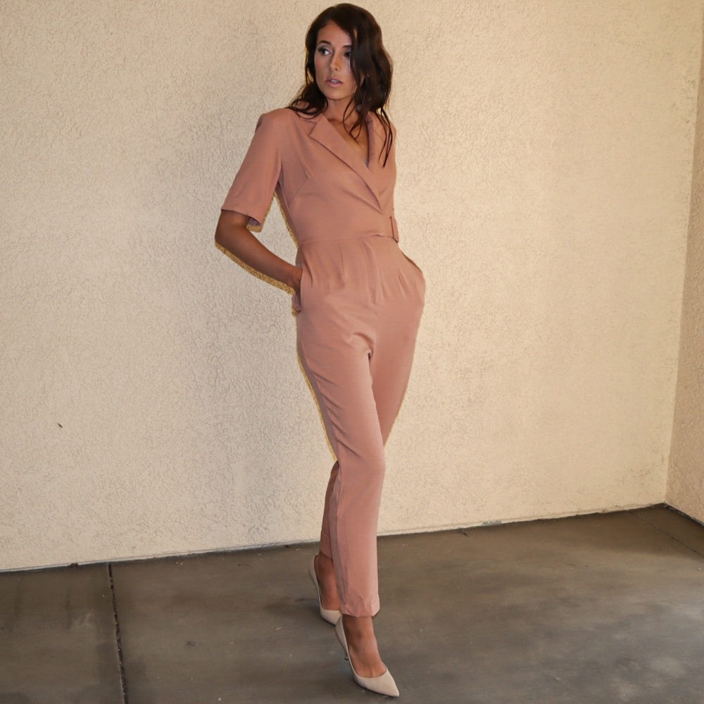 Do+Be Peachy Nude Collared and Belted Jumpsuit